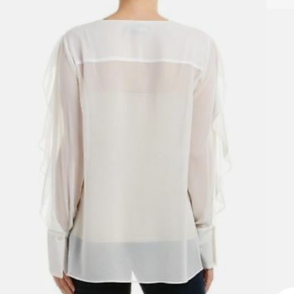 BCBGMAXAZRIA Cream Gael V-neck Ruffle Top, Blouse New! - Picture 2 of 11